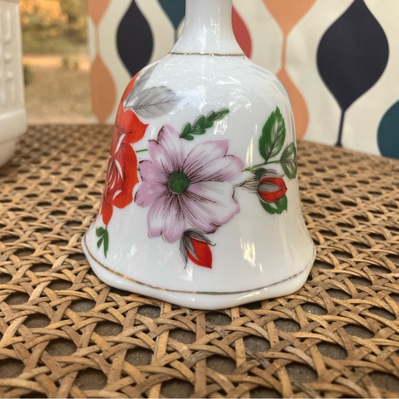 Porcelain Red Rose Floral Bell w/Gold Accents Vintage - Picture 12 of 13